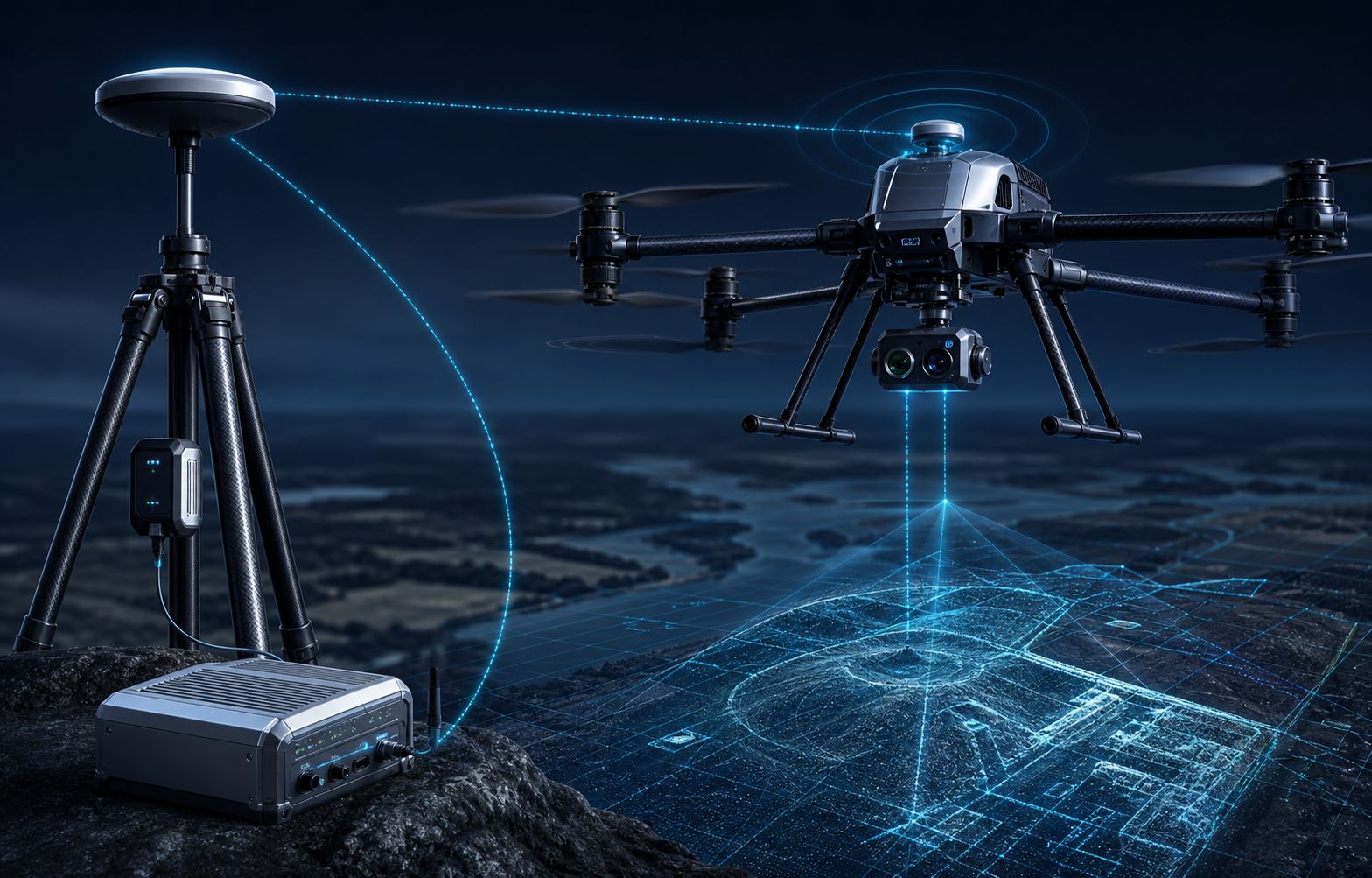 Conceptual operational context for UAV & Aerial Mapping GNSS Integration.