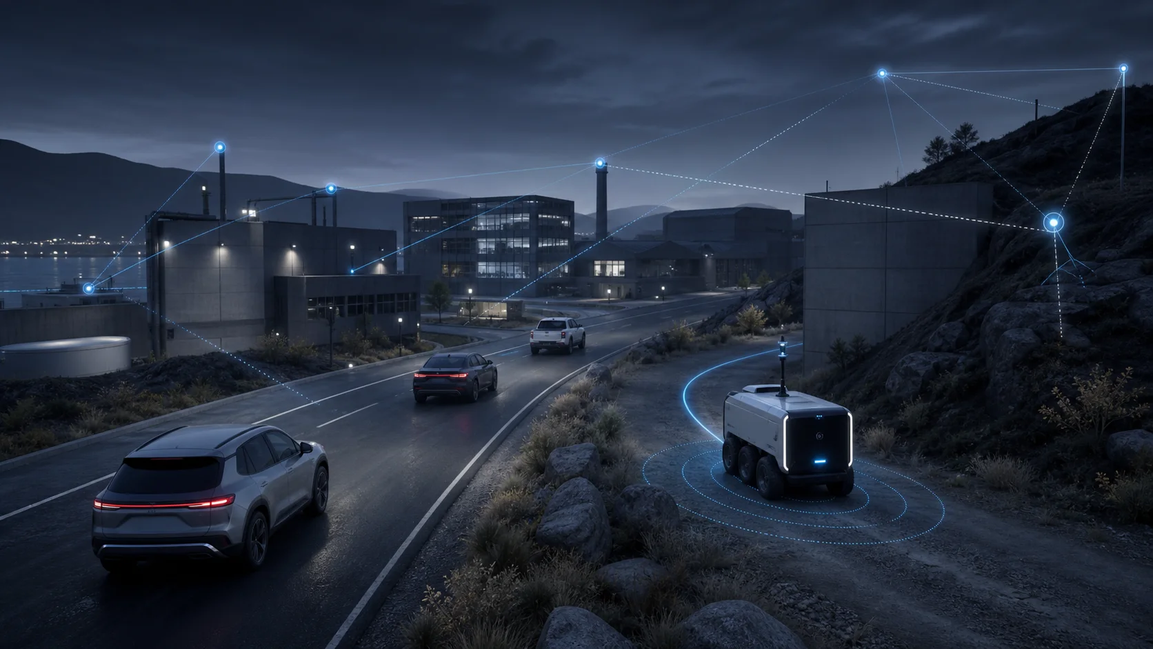 Conceptual application illustration of civilian vehicle operations with platform and navigation signal context.