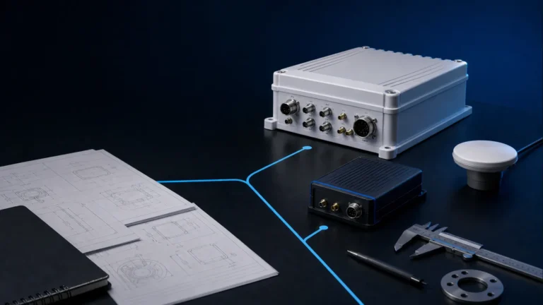 Generic GNSS antenna, receiver and RF integration equipment on an engineering workbench